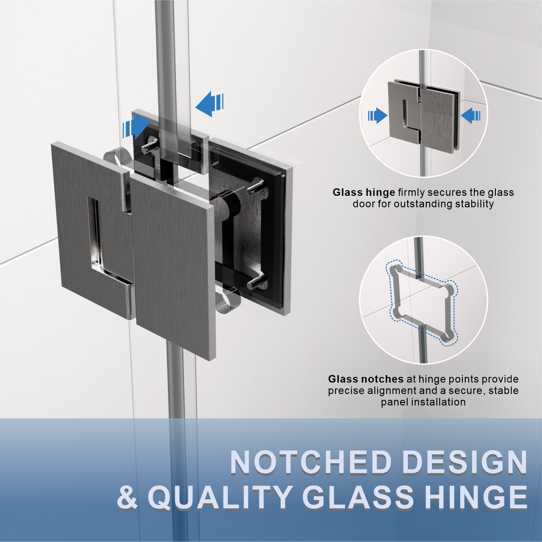 UKH07B3D 46-47 in. W x 80 in. H Frameless  Glass-to-Glass Hinged Swing Shower Door  with 3/8 in. SGCC Certified Tempered Glass