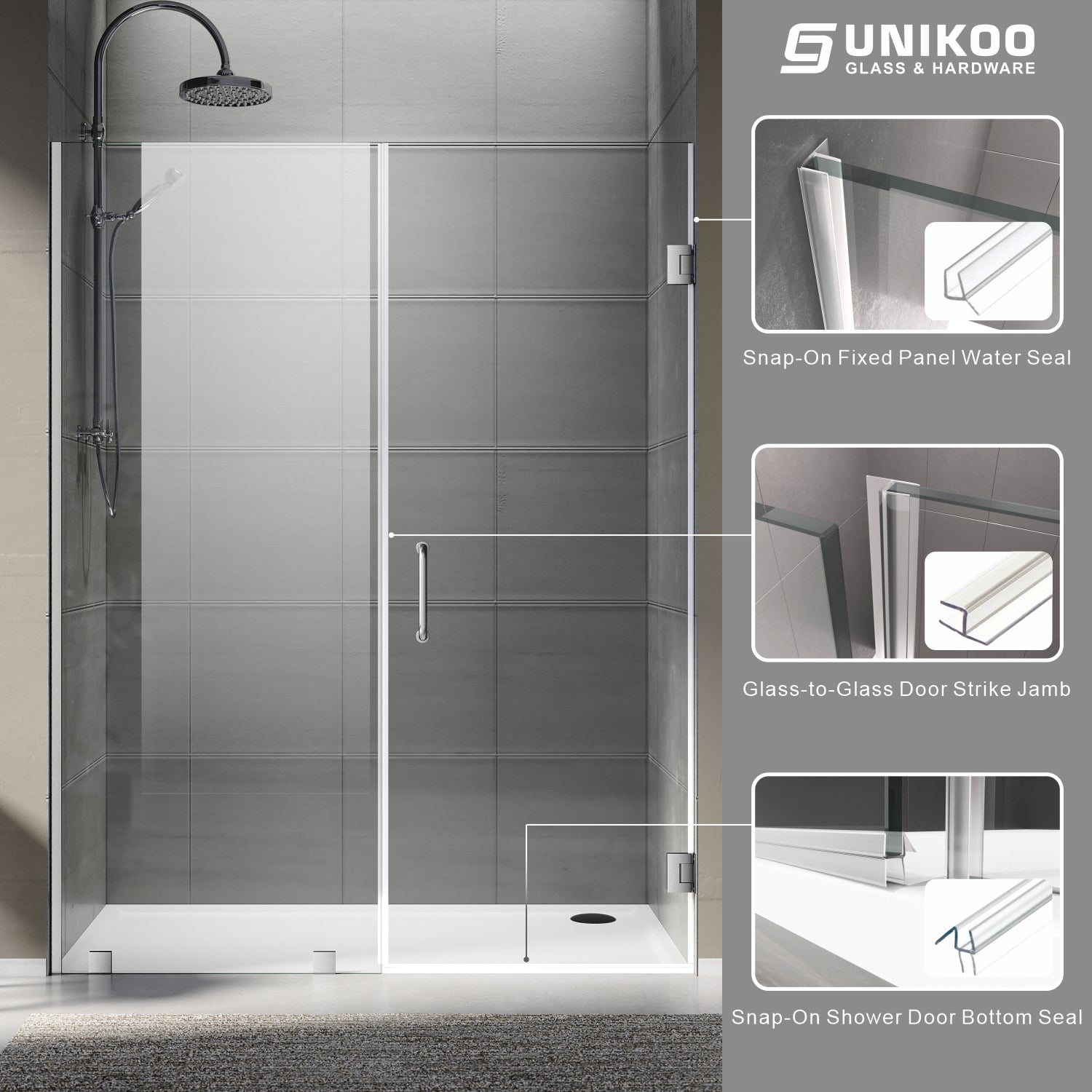 69-1/8 in. to 72 in. W X 80 in. H Frameless Hinged Shower Door in Brushed Nickel with EnduroShield 3/8 in. Clear Glass - 30/32 in. Door Panel
