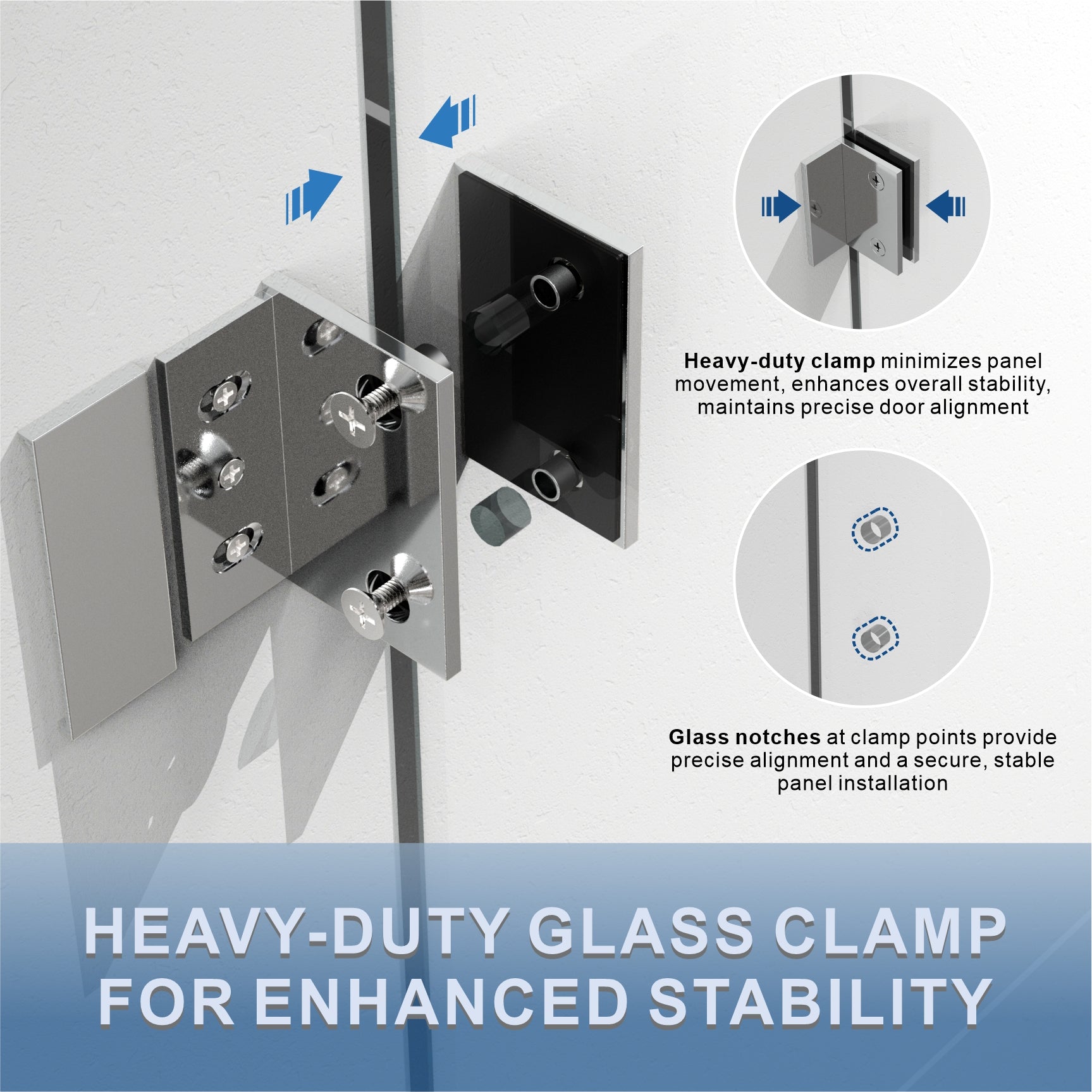 UKH07B3D 46-47 in. W x 80 in. H Frameless  Glass-to-Glass Hinged Swing Shower Door  with 3/8 in. SGCC Certified Tempered Glass