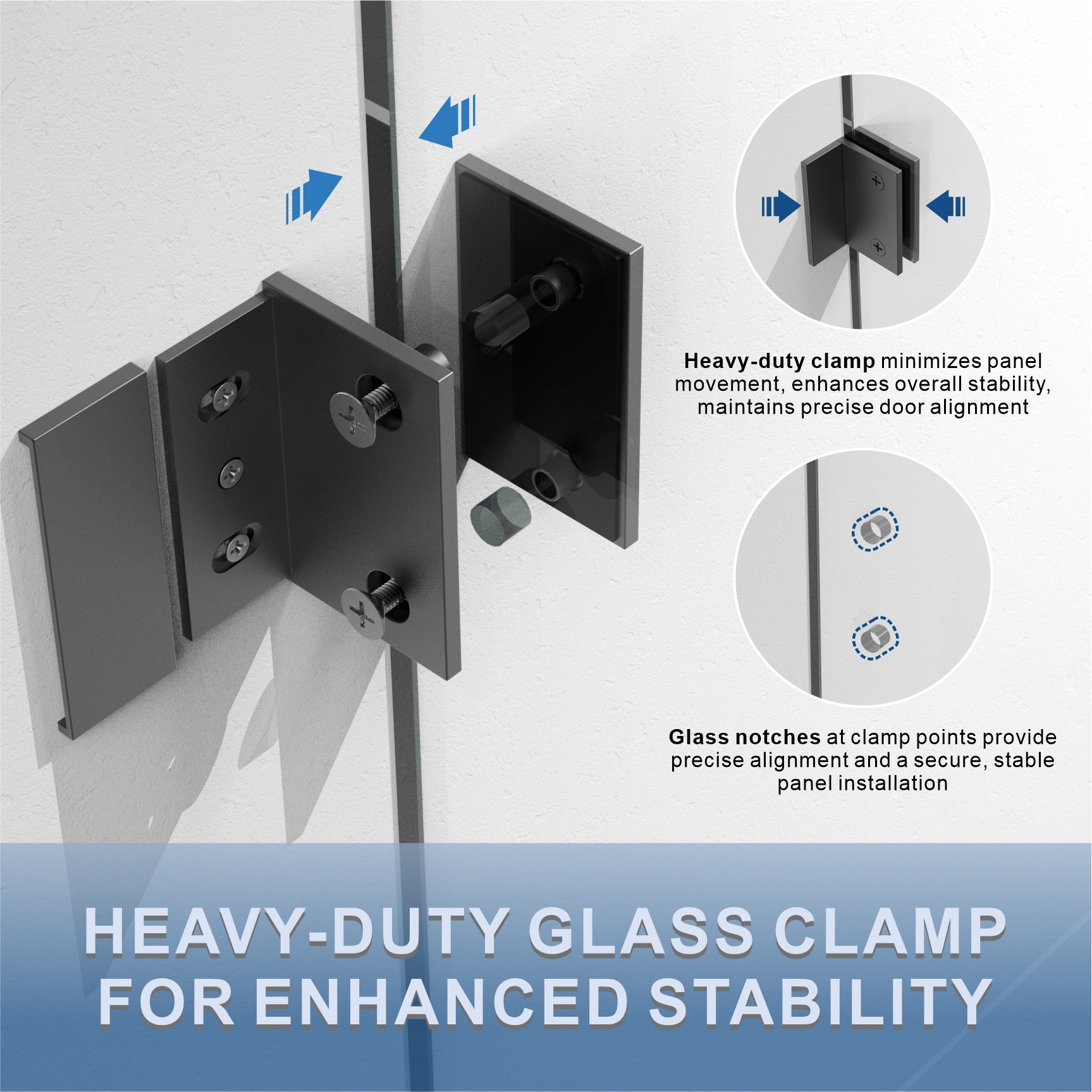 UKH07B3D 46-47 in. W x 80 in. H Frameless  Glass-to-Glass Hinged Swing Shower Door  with 3/8 in. SGCC Certified Tempered Glass