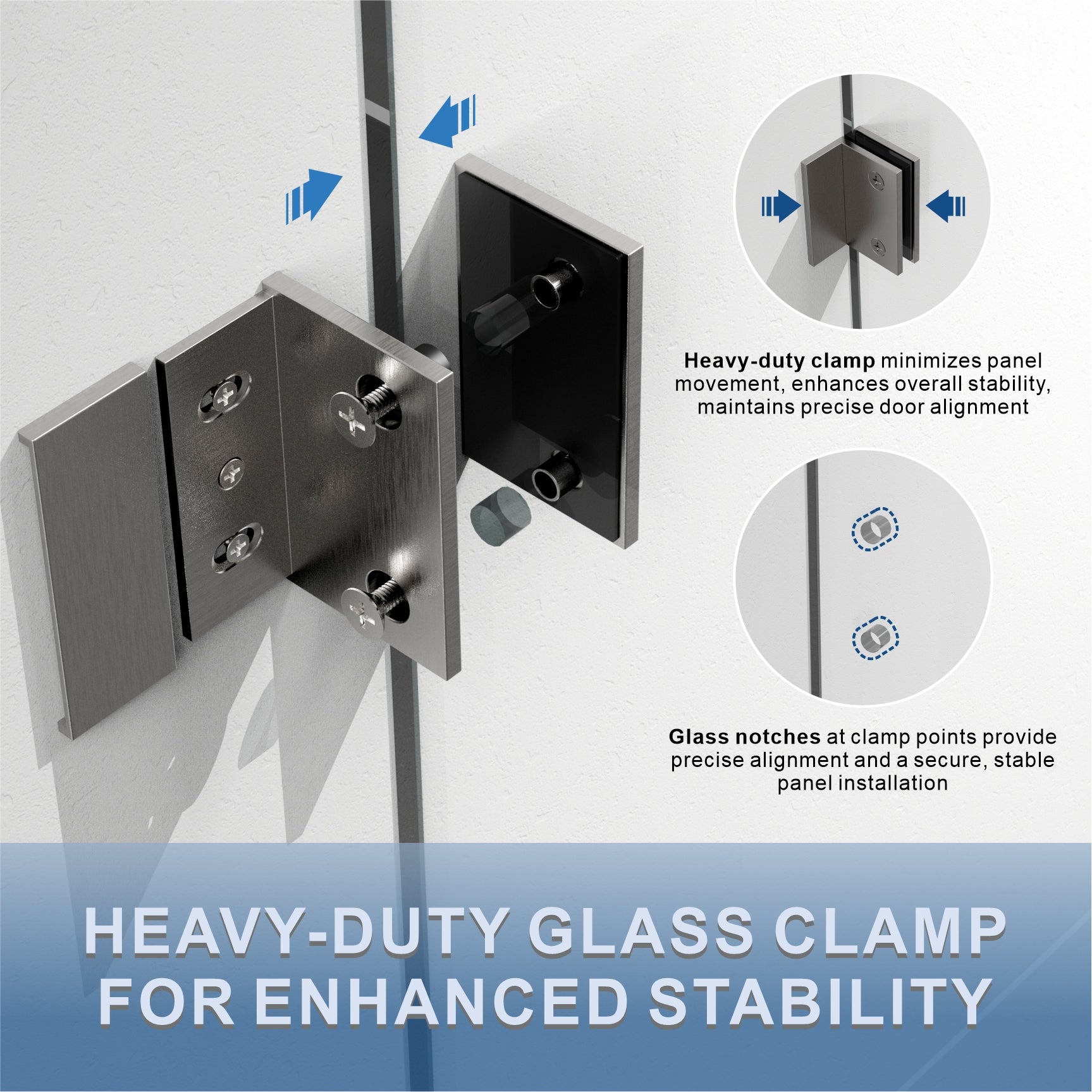 UKH07B3D 46-47 in. W x 80 in. H Frameless  Glass-to-Glass Hinged Swing Shower Door  with 3/8 in. SGCC Certified Tempered Glass