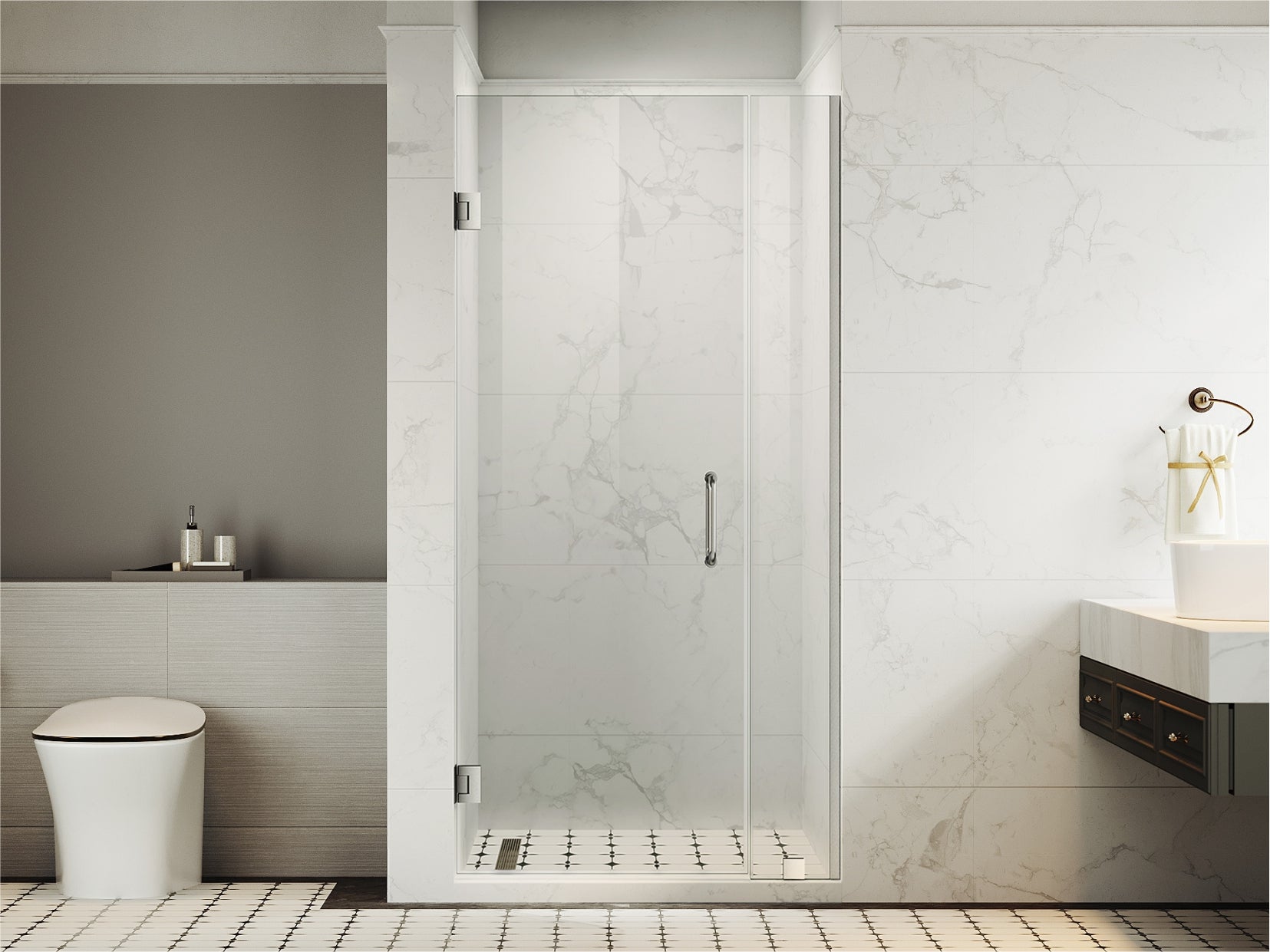 30-1/8 in. to 32 in. W X 80 in. H Frameless Hinged Shower Door with EnduroShield 3/8 in. Clear Glass - 24 in. Door Panel