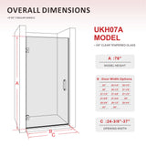 UKH07A 24-3/8 in. to 25 in. W X 80 in. H Frameless Hinged Shower Door with EnduroShield 3/8 in. Clear Glass