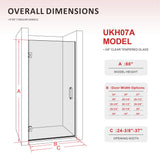 UKH07A 24-3/8 in. to 25 in. W X 80 in. H Frameless Hinged Shower Door with EnduroShield 3/8 in. Clear Glass