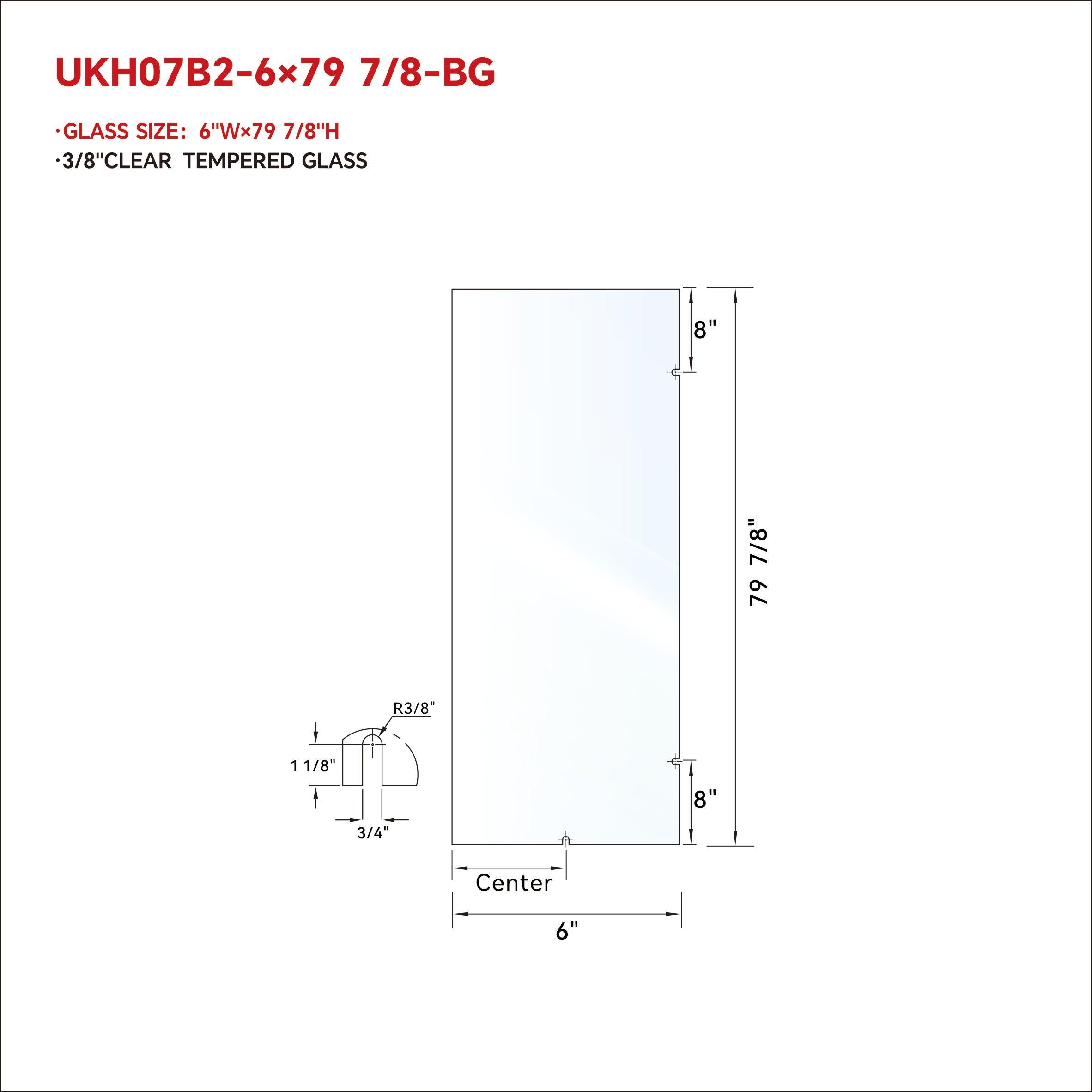 SWING DOOR GLASS - SIDE PANEL W/ 3 CLAMP CUTS   (BARE GLASS)