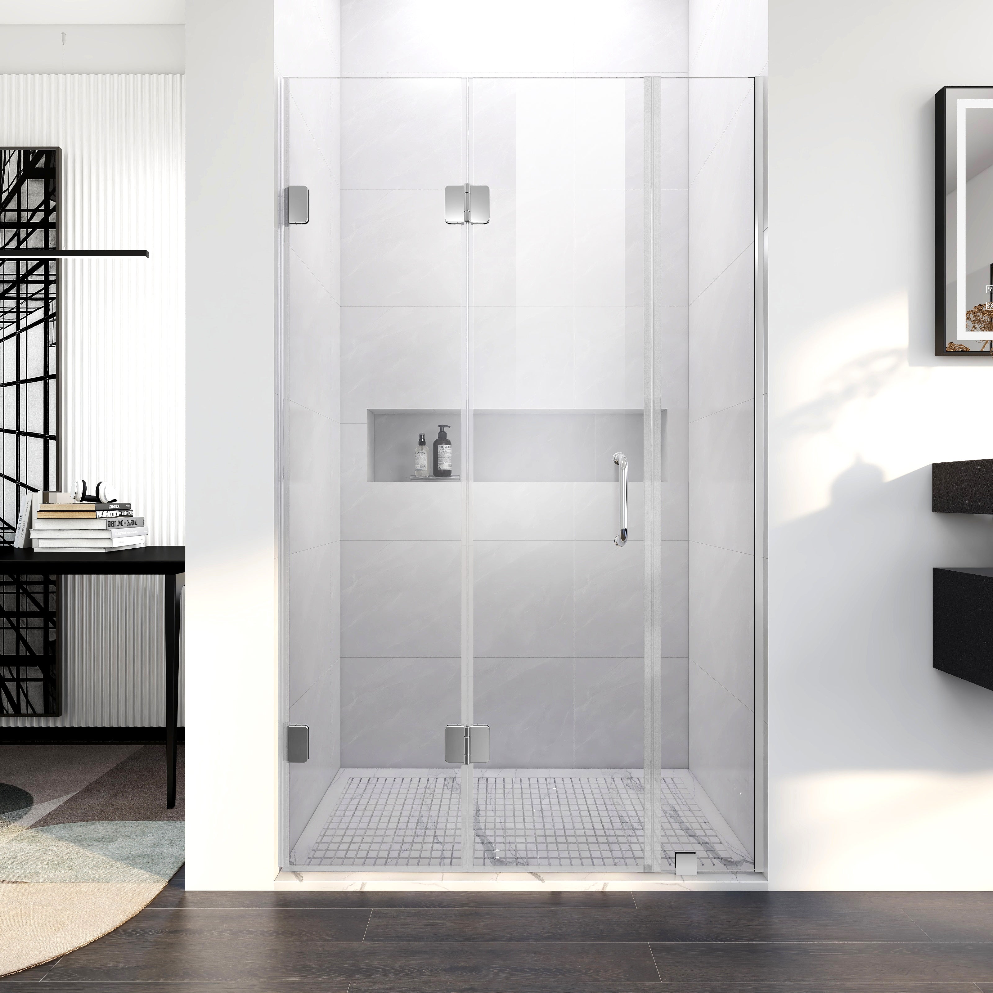 UKH10 60-1/2 in. to 63-3/8 in. W X 80 in. H Frameless BI-Fold Shower Door with U-Chanel and 3/8 in. (10mm) Clear Glass