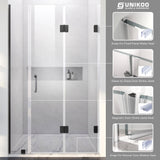 38"-80" W×80" H Frameless Double Swing Shower Doors in Matte Black with Triple 3/8" (10mm) Certified Tempered Clear Glass , UKH10