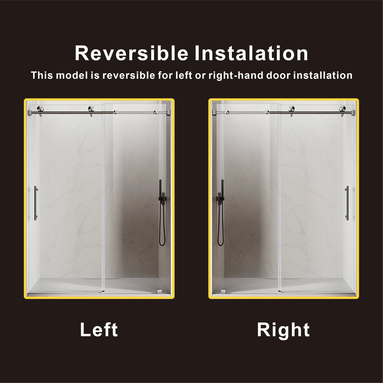 Puerta corredera para bañera sin marco UKS03-56 a 60 pulgadas de ancho x 66 pulgadas de alto con vidrio transparente EnduroShield de 5/16 pulgadas SGCC