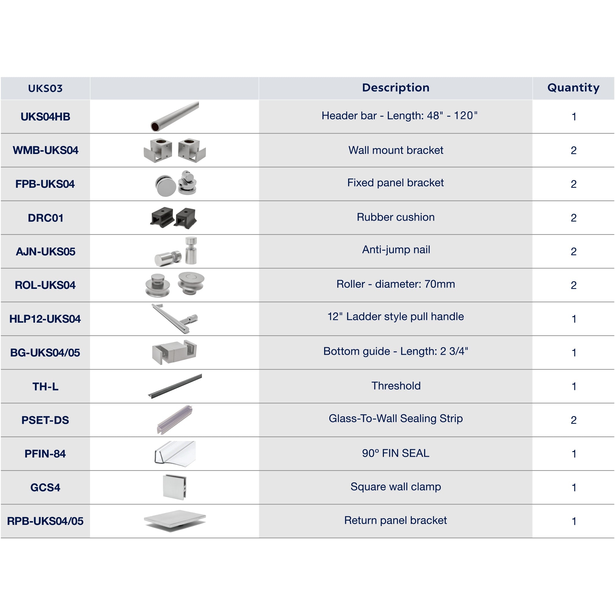 UKS03 60' - 66' SLIDING DOOR HARDWARE KIT