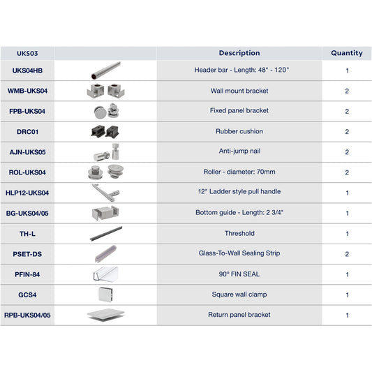 UKS03 60' - 66' SLIDING DOOR HARDWARE KIT