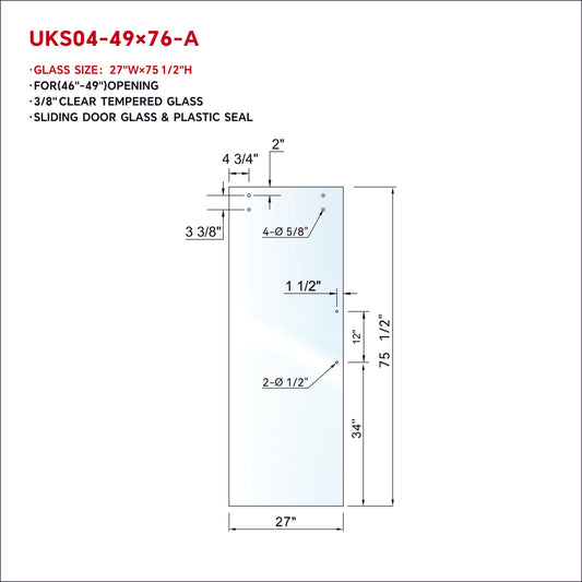 UKS04 SLIDING DOOR GLASS WITH 12' HANDLE OPENING WITH ENDURO SHIELD COATING ON BOTH SIDES