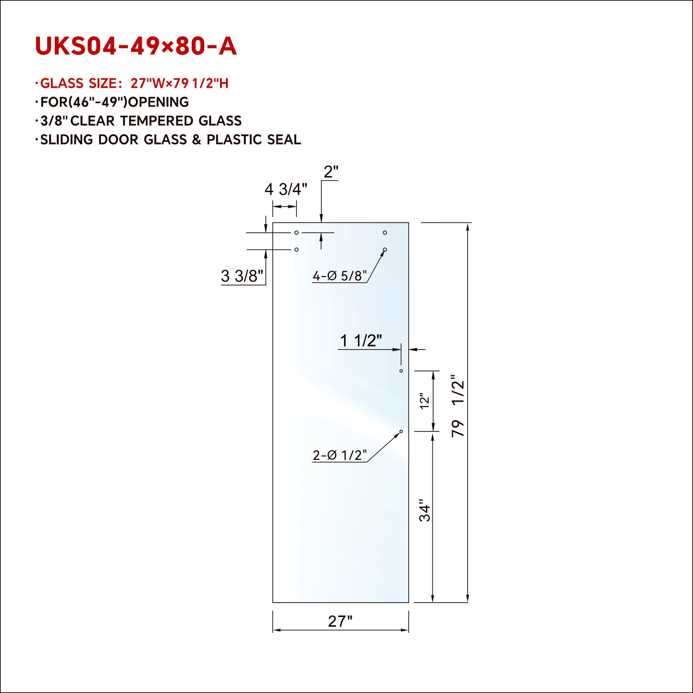 UKS04 SLIDING DOOR GLASS WITH 12' HANDLE OPENING WITH ENDURO SHIELD COATING ON BOTH SIDES