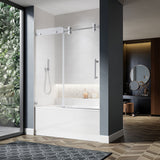 UKS04 - 56 至 60 英寸宽 x 66 英寸高无框滑动淋浴门，EnduroShield 3/8 英寸不同玻璃