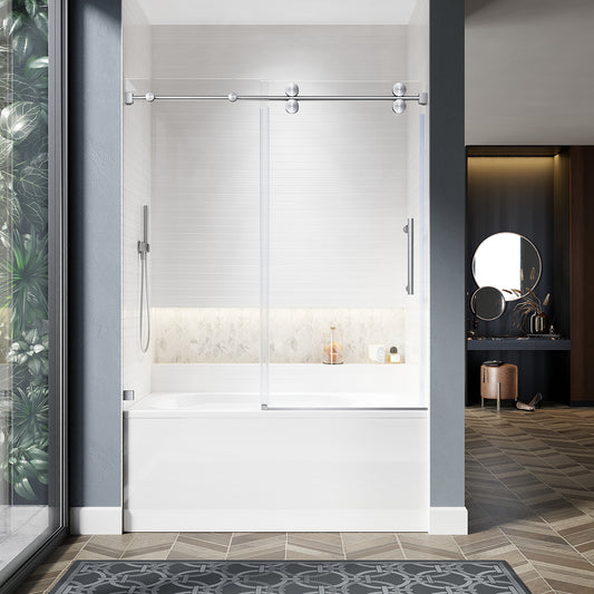 UKS04 - 56 to 60 in. W x 66 in. H Sliding Frameless Shower Door, EnduroShield 3/8 in. Different Glass