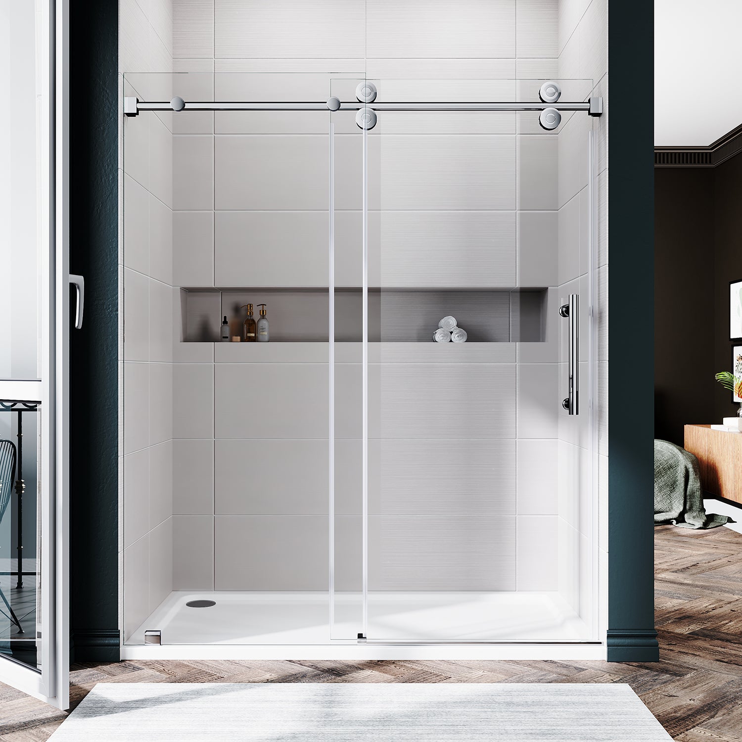 UKS04 - 56 to 60 in. W x 72 or 76 in. H Sliding Frameless Shower Door, EnduroShield 3/8 in. Clear Glass- wholesal