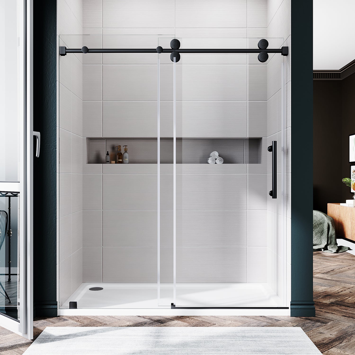UKS04 - 56 to 60 in. W x 72 or 76 in. H Sliding Frameless Shower Door, EnduroShield 3/8 in. Clear Glass- wholesal