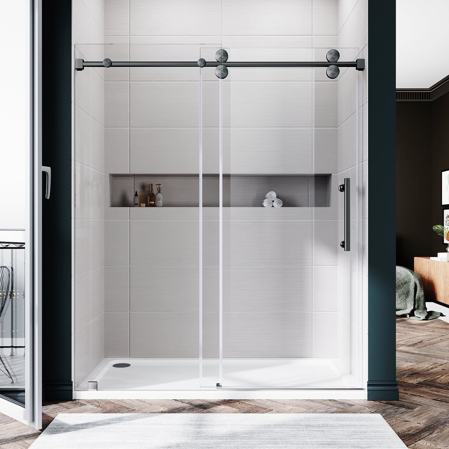 UKS04 - 56 to 60 in. W x 72 or 76 in. H Sliding Frameless Shower Door, EnduroShield 3/8 in. Clear Glass- wholesal