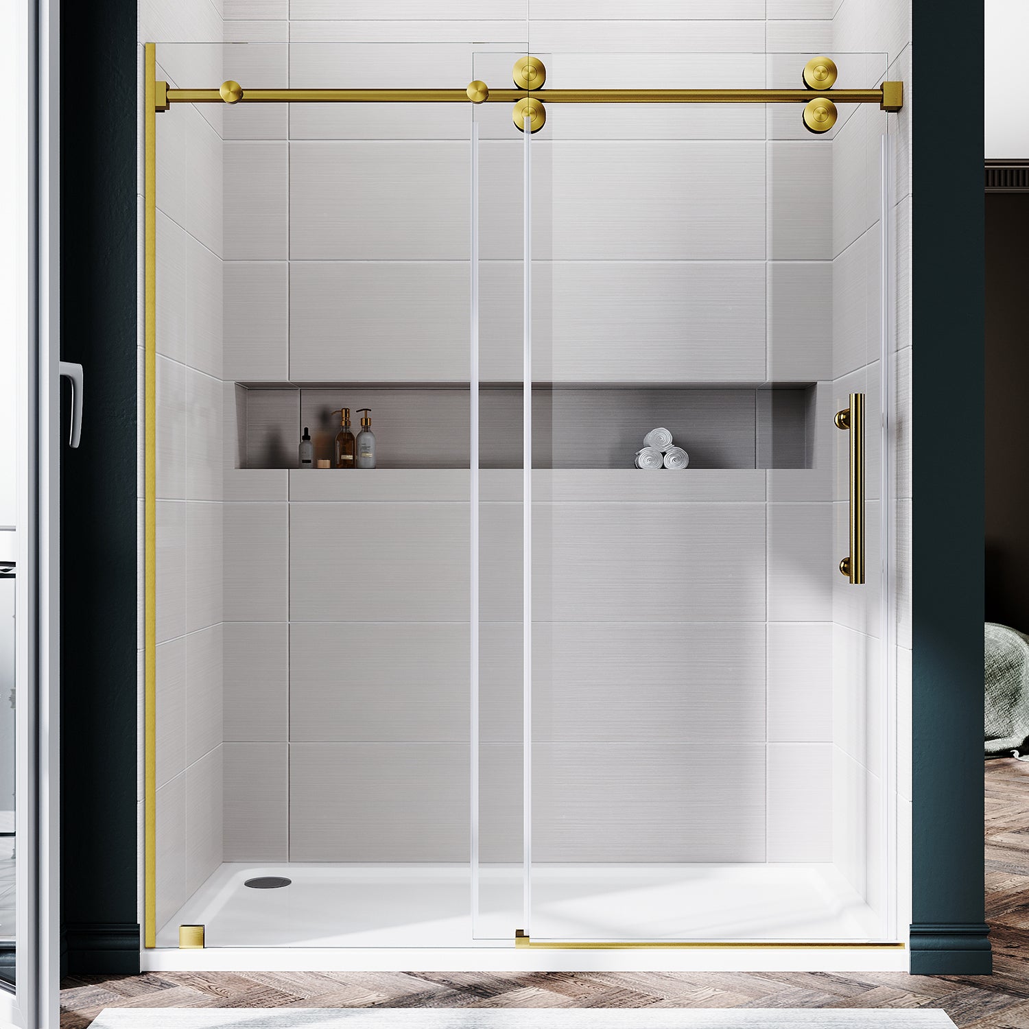 UKS04 - 56 to 60 in. W x 72 or 76 in. H Sliding Frameless Shower Door, EnduroShield 3/8 in. Clear Glass- wholesal