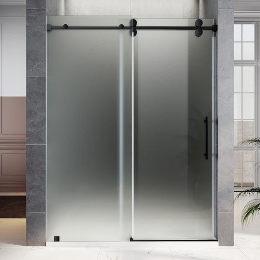 UKS04 - Puerta de ducha corrediza sin marco de 56 a 60 pulgadas de ancho x 80 pulgadas de alto, EnduroShield 3/8 de pulgada, vidrio diferente