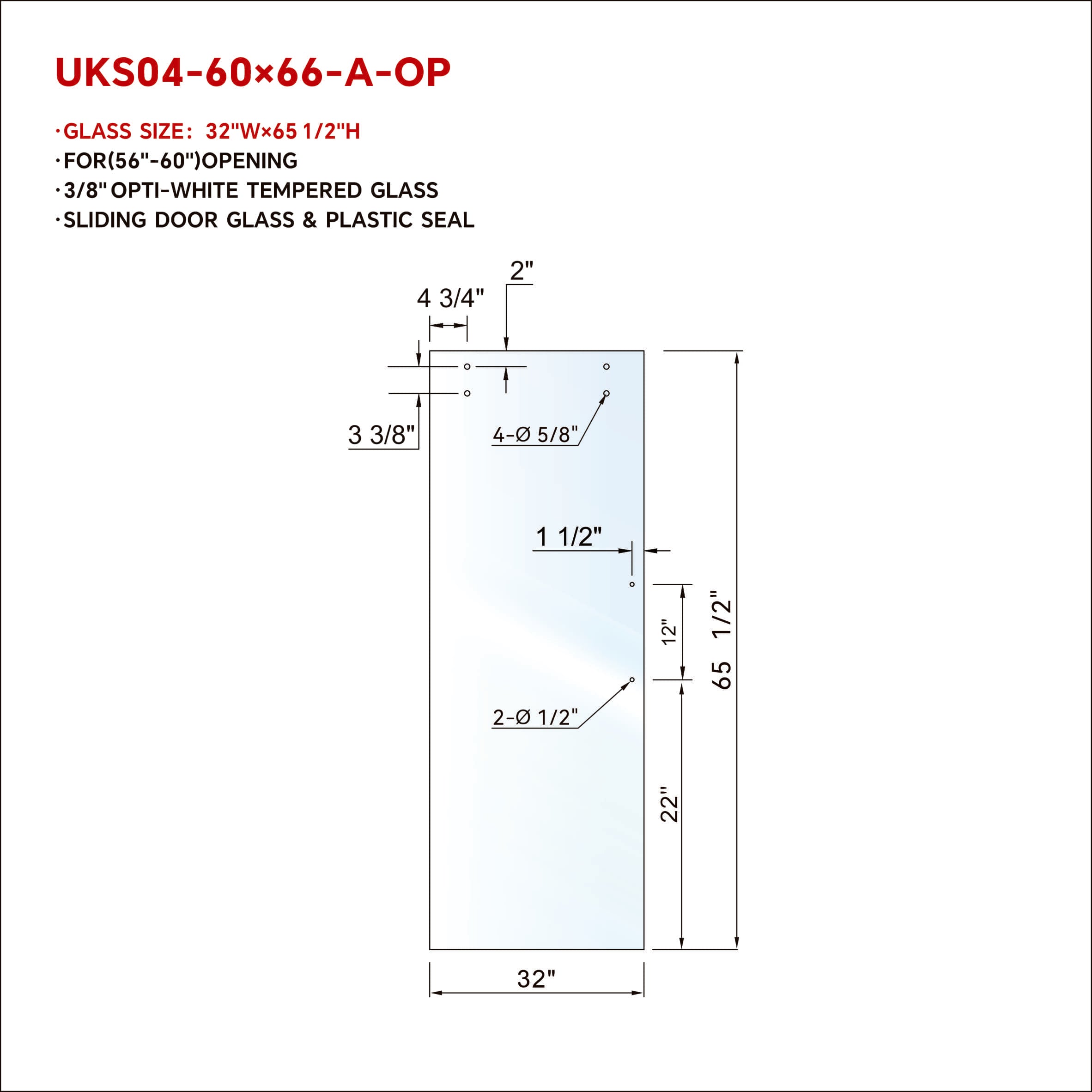 UKS04 SLIDING DOOR GLASS WITH 12' HANDLE OPENING WITH ENDURO SHIELD COATING ON BOTH SIDES