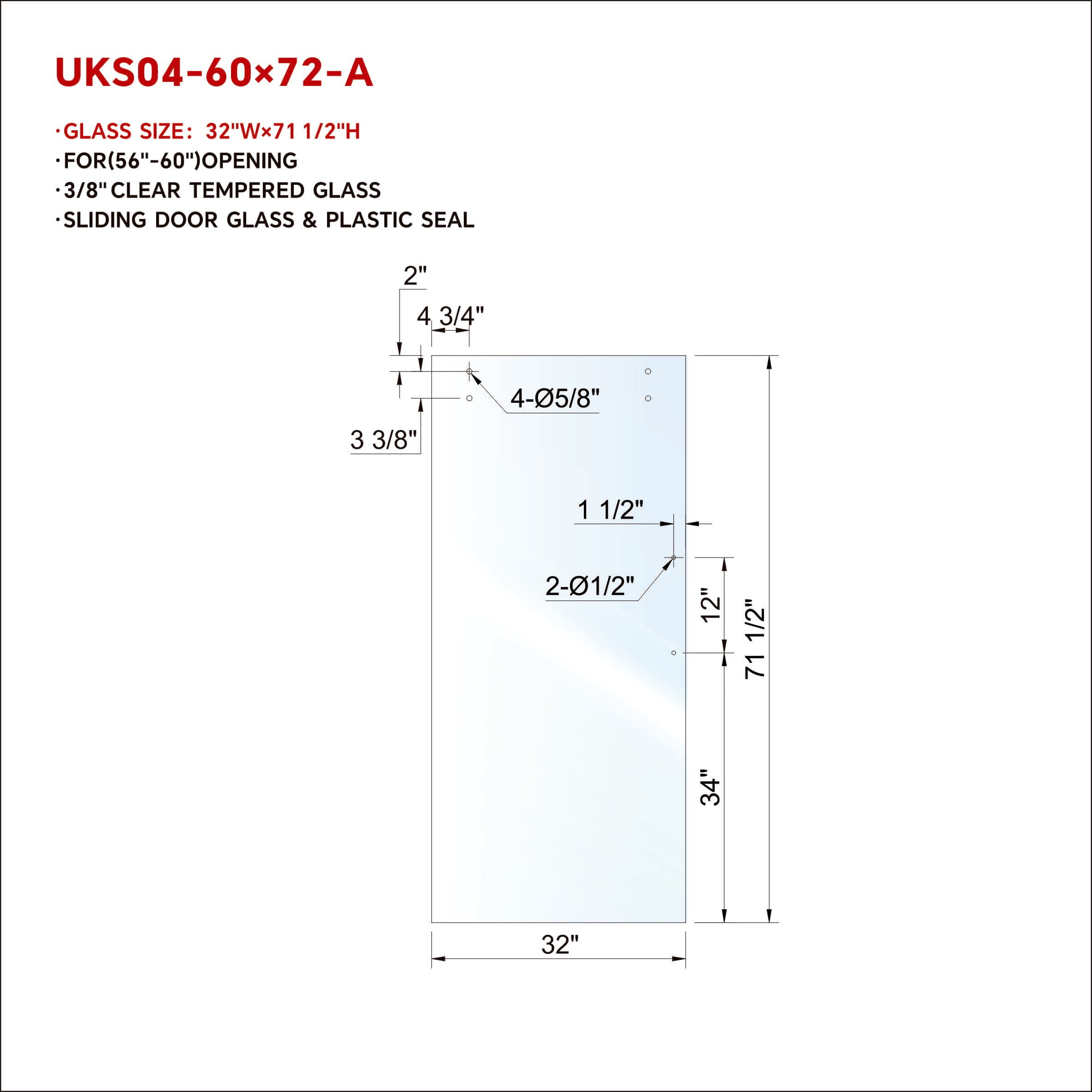 UKS04 SLIDING DOOR GLASS WITH 12' HANDLE OPENING WITH ENDURO SHIELD COATING ON BOTH SIDES