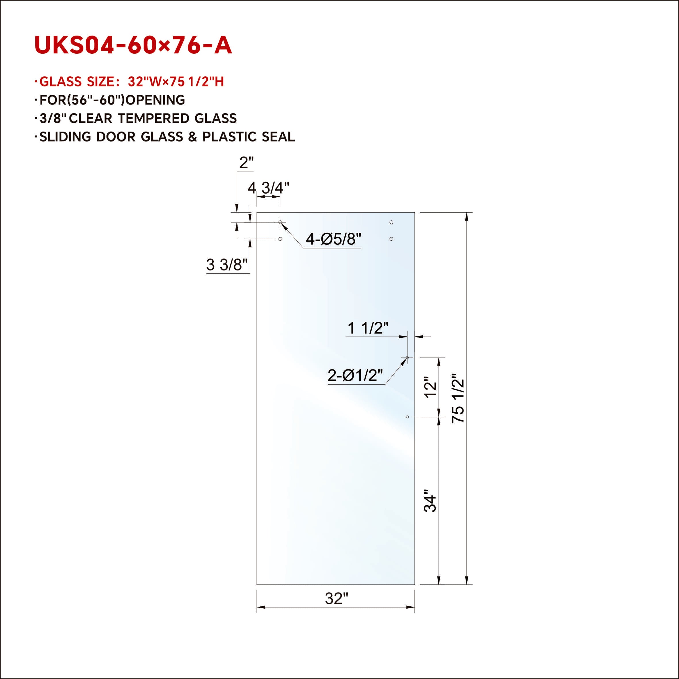 UKS04 SLIDING DOOR GLASS WITH 12' HANDLE OPENING WITH ENDURO SHIELD COATING ON BOTH SIDES