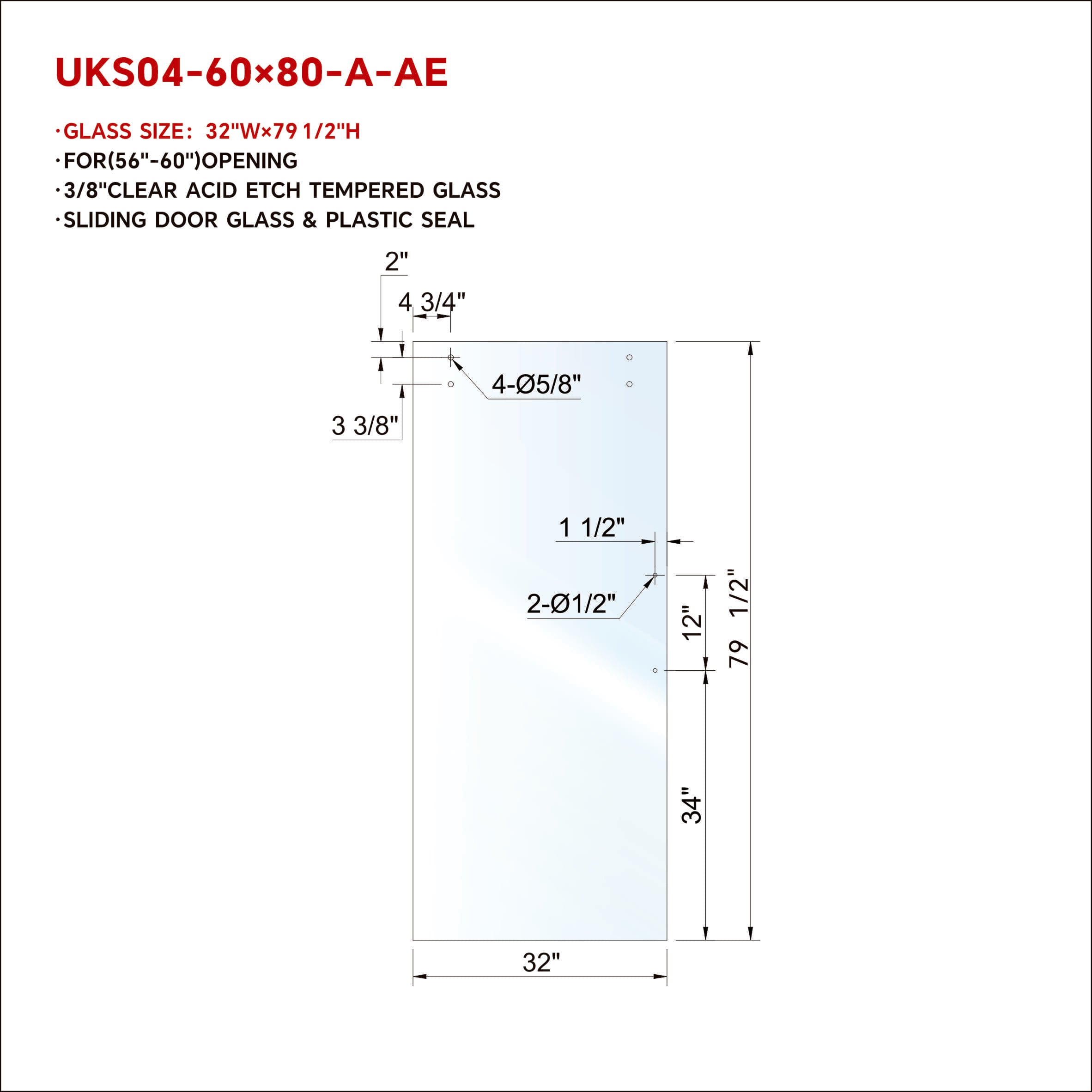 UKS04 SLIDING DOOR GLASS WITH 12' HANDLE OPENING WITH ENDURO SHIELD COATING ON BOTH SIDES