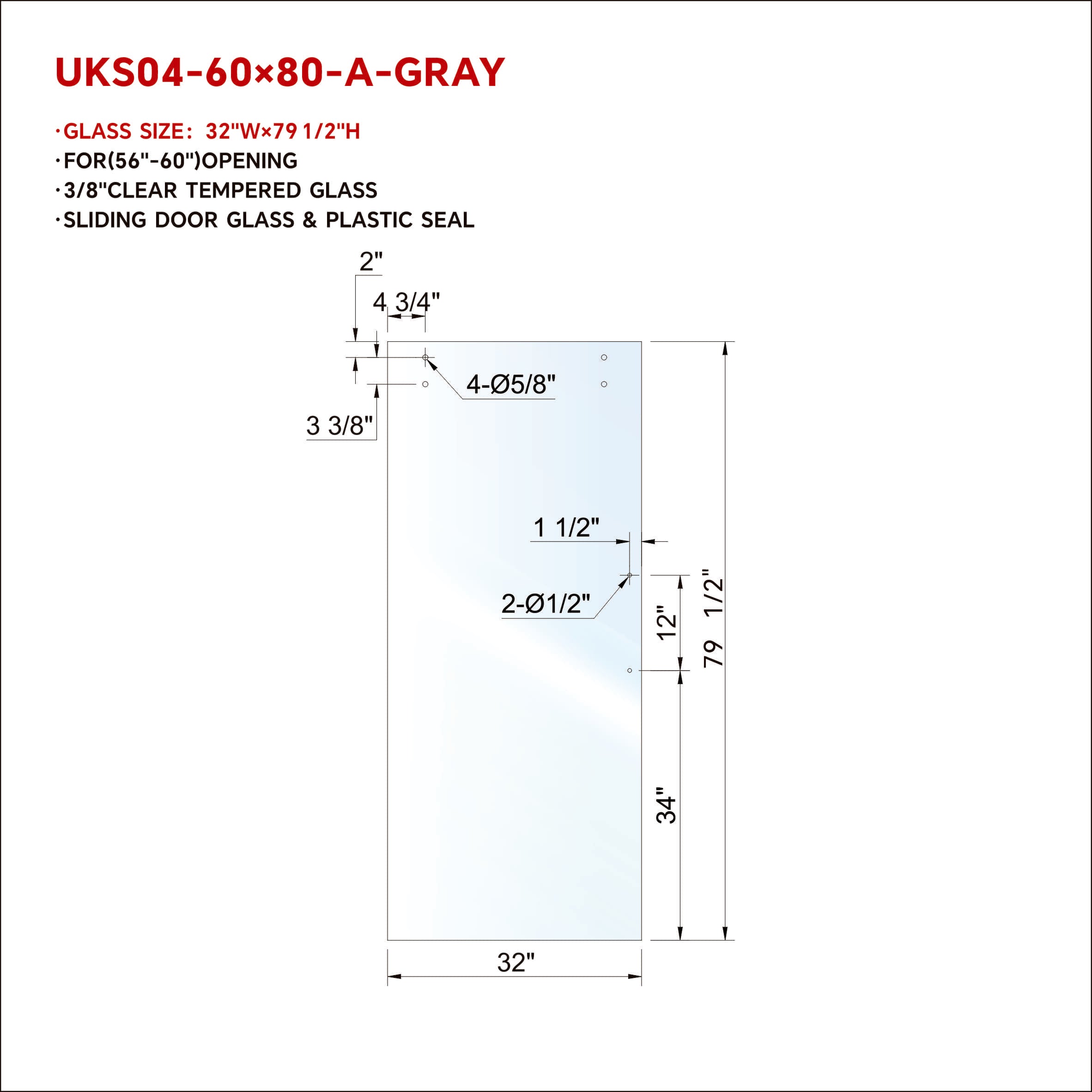 UKS04 SLIDING DOOR GLASS WITH 12' HANDLE OPENING WITH ENDURO SHIELD COATING ON BOTH SIDES