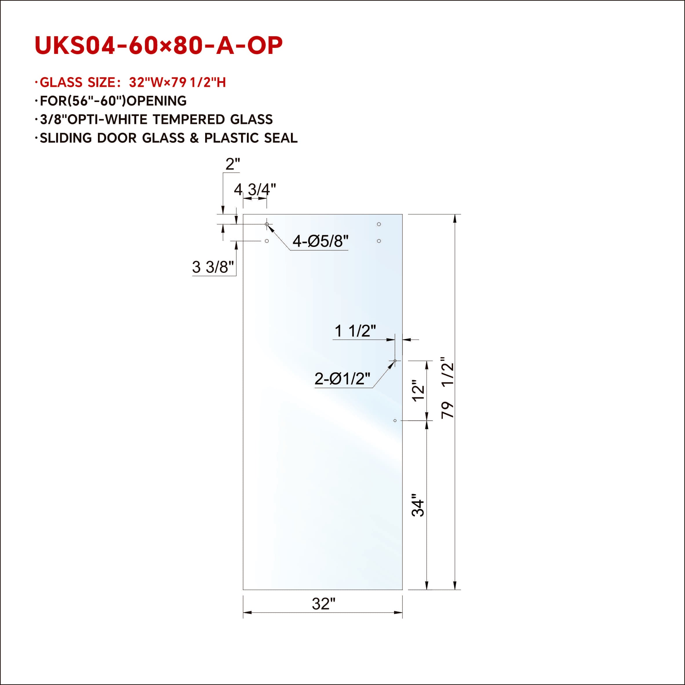 UKS04 SLIDING DOOR GLASS WITH 12' HANDLE OPENING WITH ENDURO SHIELD COATING ON BOTH SIDES