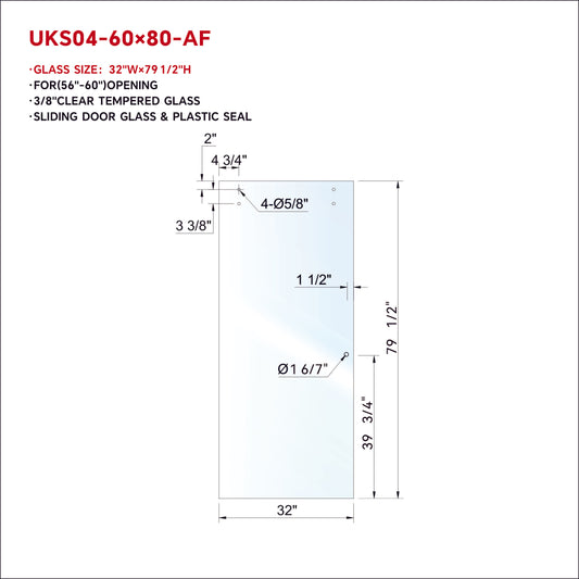 UKS04 60' X 80' SLIDING DOOR GLASS WITH 1 7/8' FINGER PULL OPENING GLASS WITH ENDURO SHIELD COAT