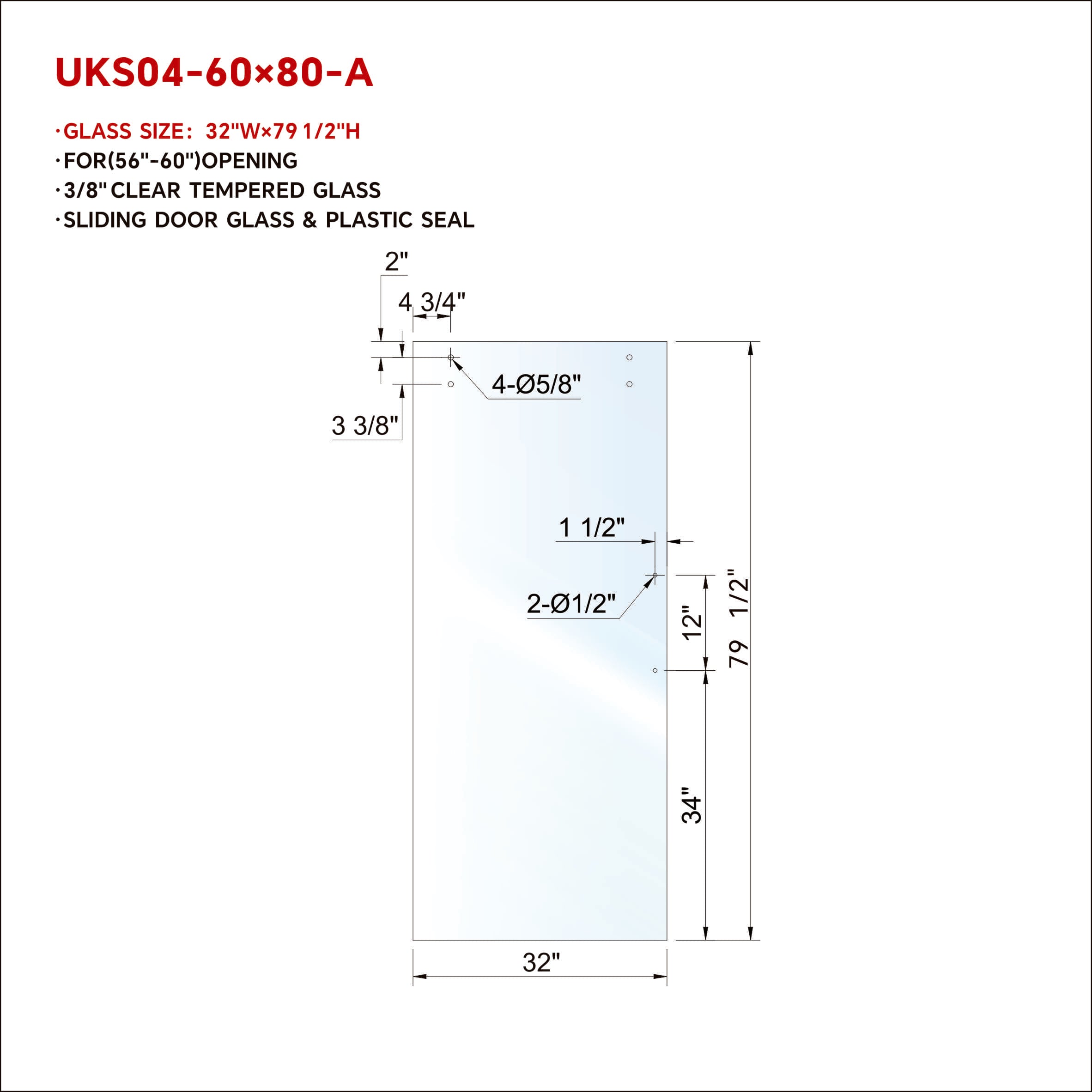 UKS04 SLIDING DOOR GLASS WITH 12' HANDLE OPENING WITH ENDURO SHIELD COATING ON BOTH SIDES