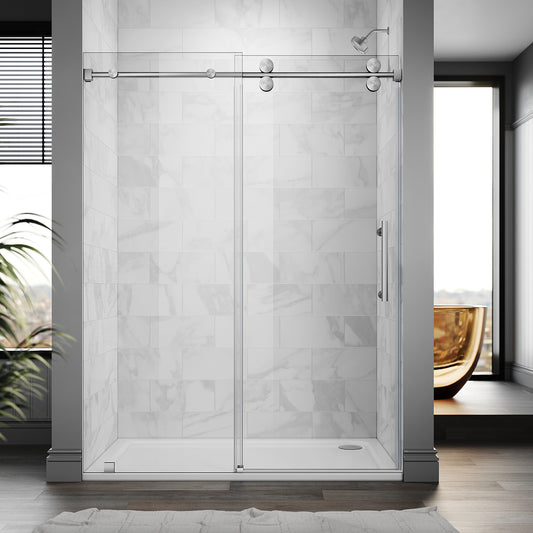 UKS04 -56 to 60 in. W x 84 in. H Sliding Frameless Shower Door, EnduroShield 3/8 in. SGCC Clear Glass
