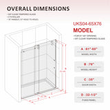 Puerta de ducha corrediza sin marco UKS04 -61 a 65 pulgadas de ancho x 76 u 80 pulgadas de alto, vidrio transparente EnduroShield SGCC de 3/8 pulgadas