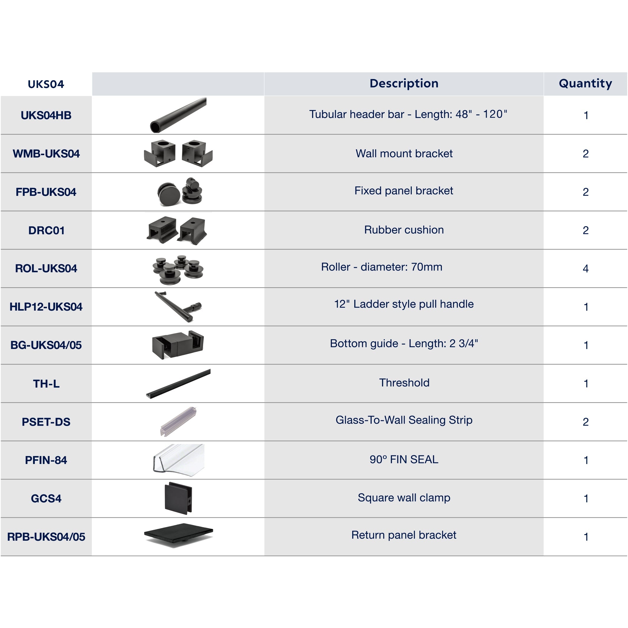 UKS04 56' - 60' SLIDING DOOR HARDWARE KIT