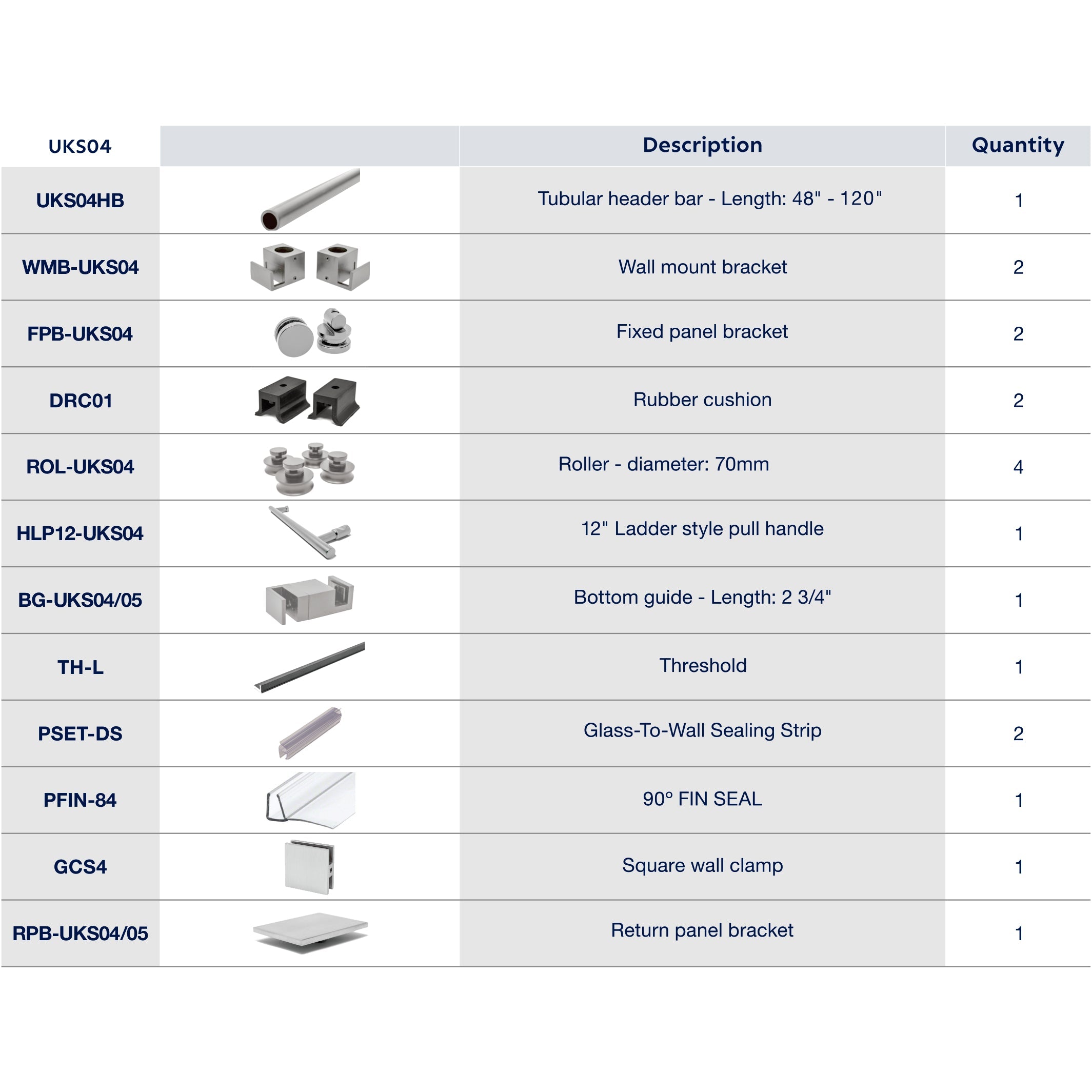 UKS04 61' - 65' SLIDING DOOR HARDWARE KIT