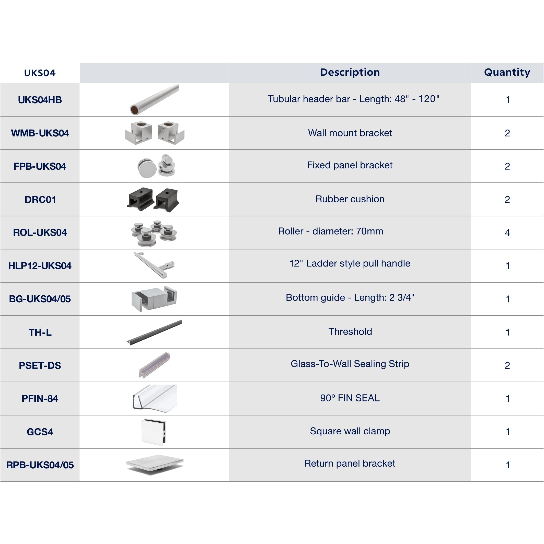 UKS04 61' - 65' SLIDING DOOR HARDWARE KIT