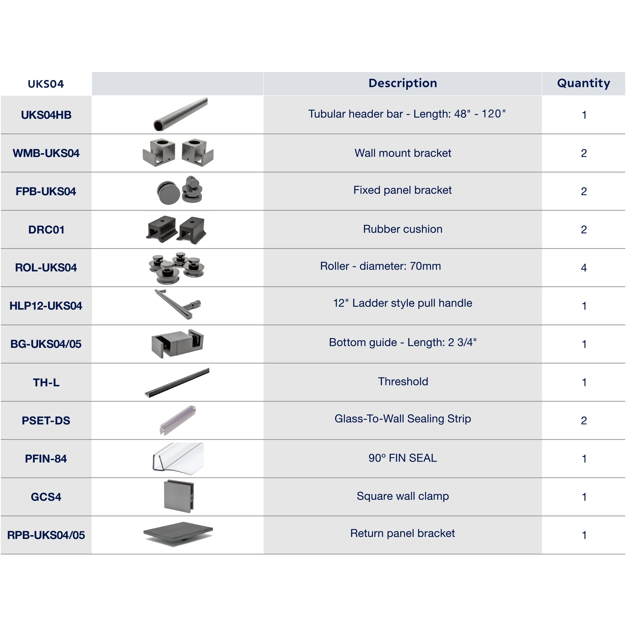 UKS04 61' - 65' SLIDING DOOR HARDWARE KIT