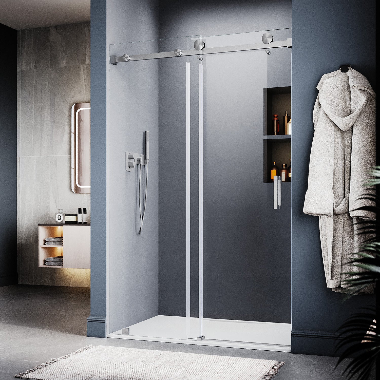 UKS05 - 46 to 49 in. W x 76 or 80 in. H Sliding Frameless Shower Door, EnduroShield 3/8 in. SGCC Clear Glass -wholesale