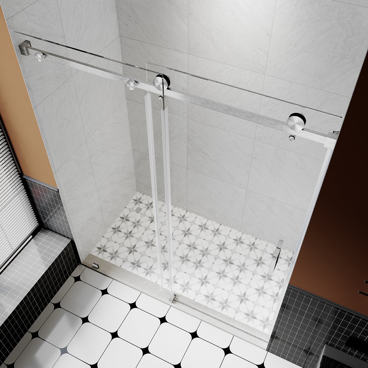 UKS05 - 46 to 49 in. W x 76 or 80 in. H Sliding Frameless Shower Door, EnduroShield 3/8 in. SGCC Clear Glass -wholesale