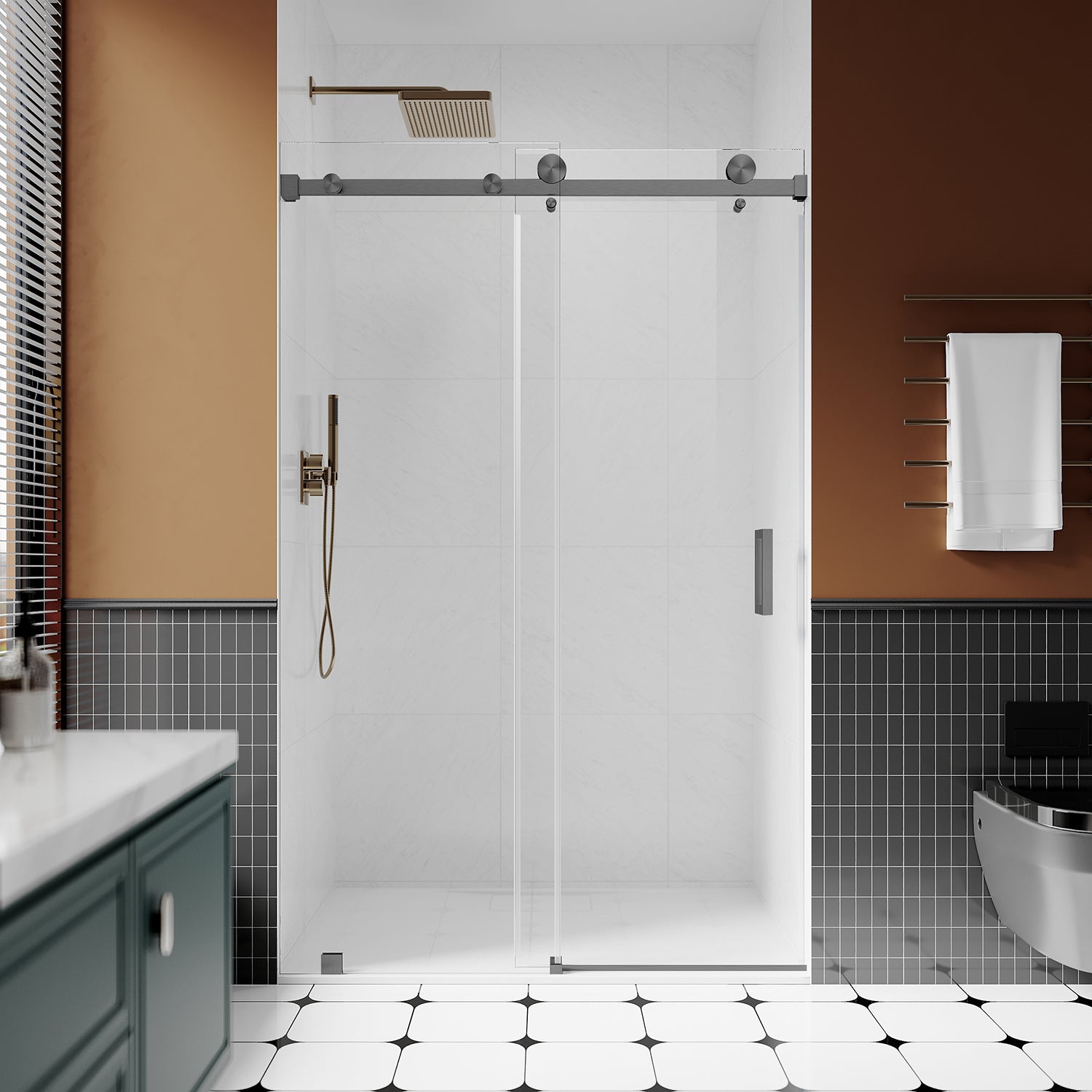 UKS05 - 46 to 49 in. W x 76 or 80 in. H Sliding Frameless Shower Door, EnduroShield 3/8 in. SGCC Clear Glass -wholesale