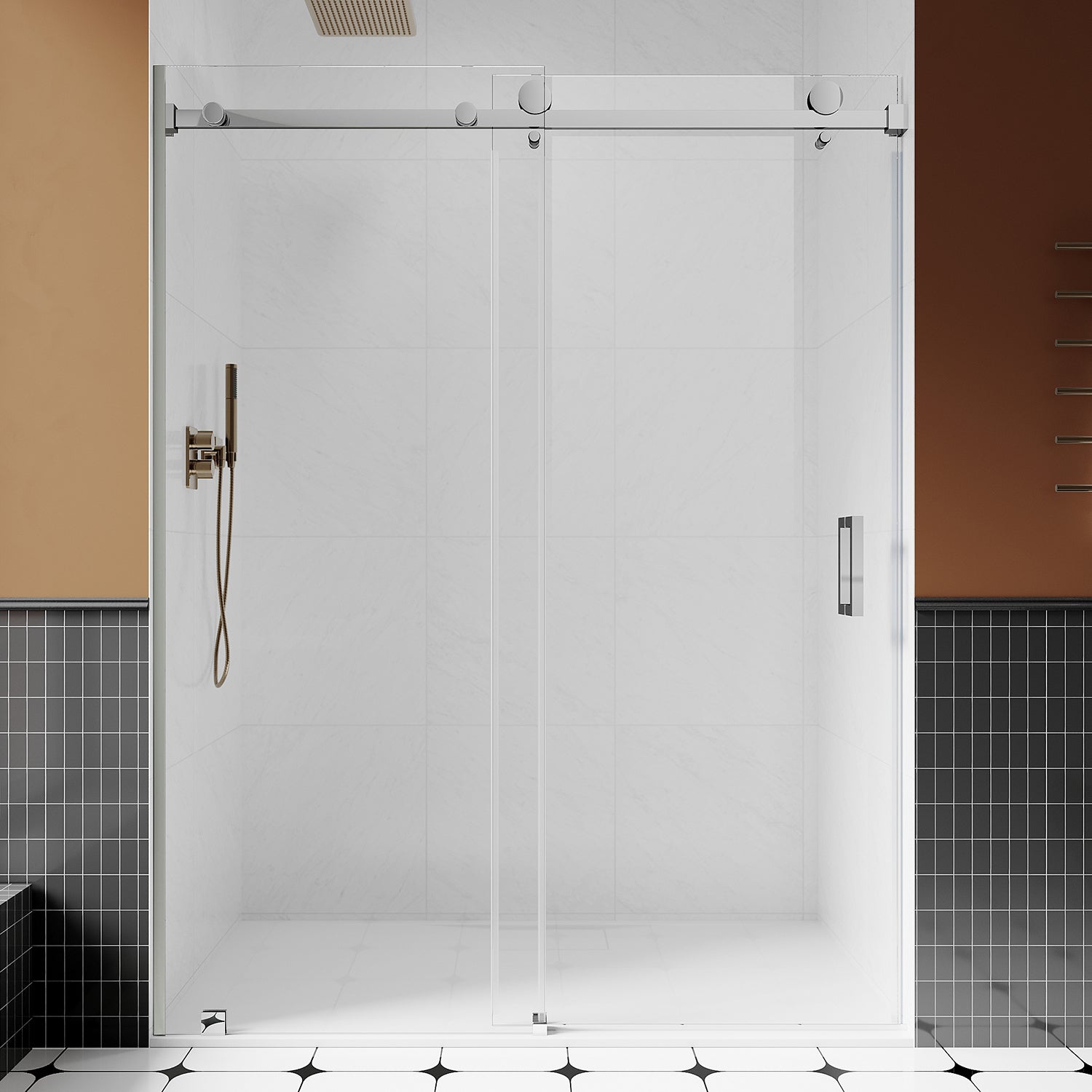 UKS05 - 46 to 49 in. W x 76 or 80 in. H Sliding Frameless Shower Door, EnduroShield 3/8 in. SGCC Clear Glass -wholesale