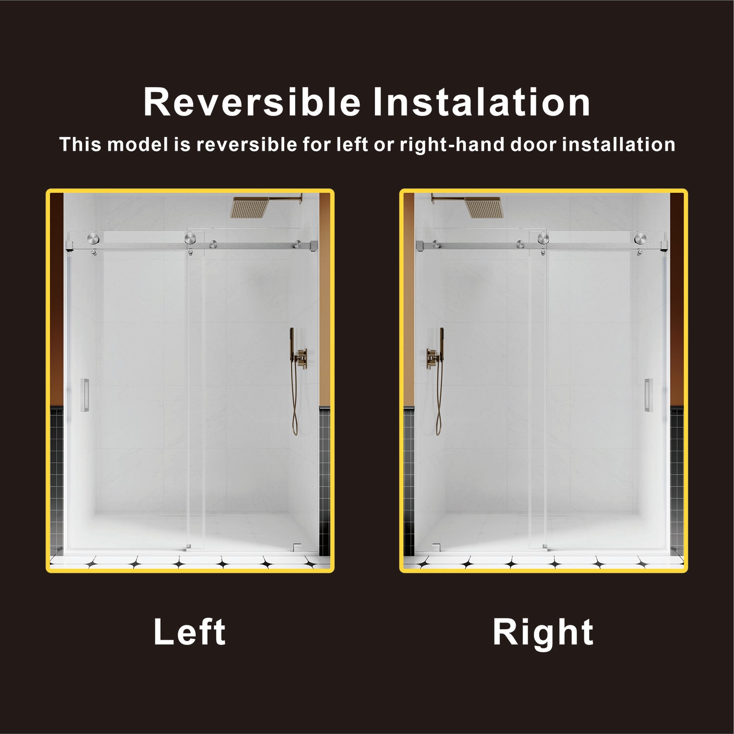 UKS05 - Puerta de ducha corredera sin marco de 50 a 55 pulgadas de ancho x 76 u 80 pulgadas de alto, vidrio transparente EnduroShield de 3/8 de pulgada SGCC