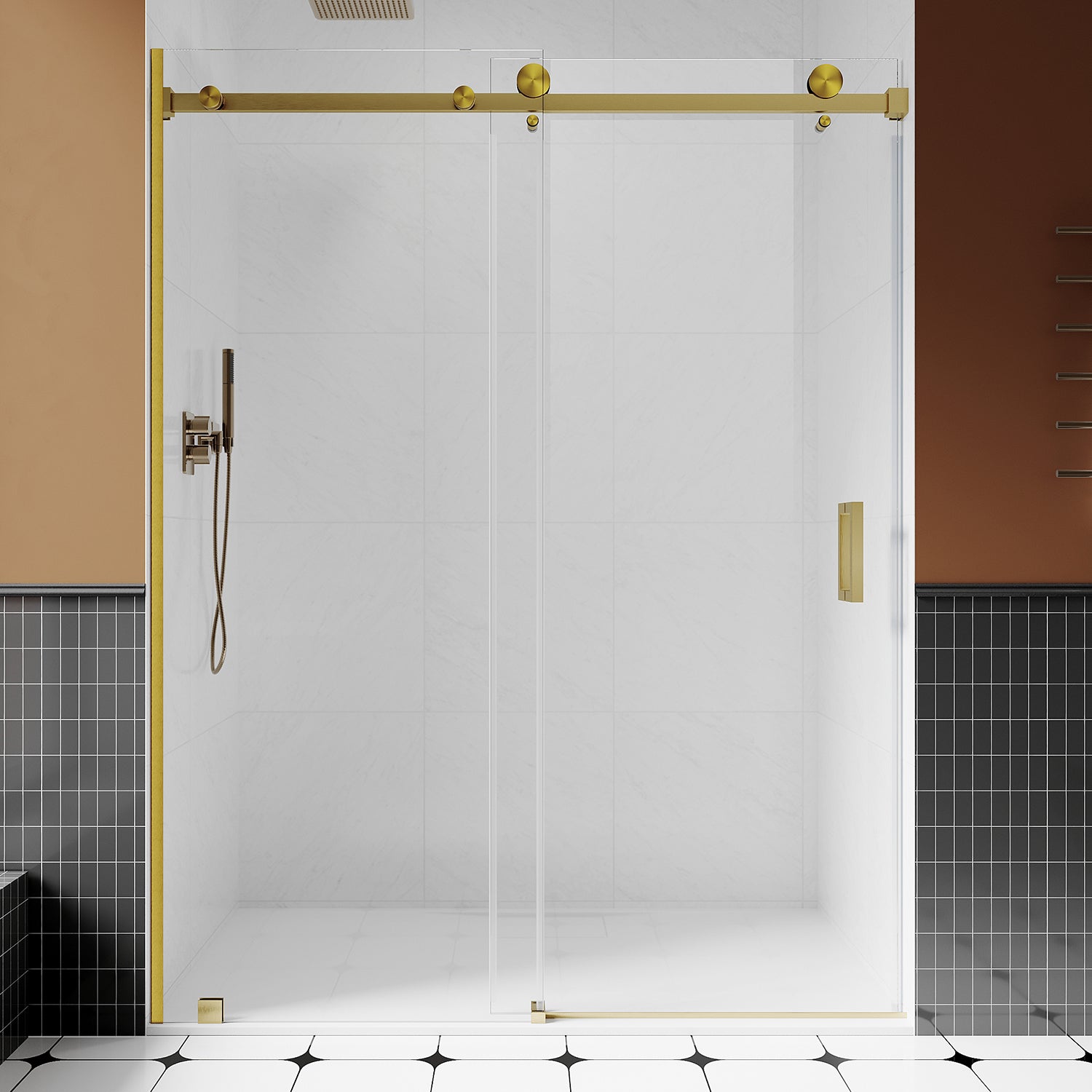 UKS05 - Puerta de ducha corredera sin marco de 50 a 55 pulgadas de ancho x 76 u 80 pulgadas de alto, vidrio transparente EnduroShield de 3/8 de pulgada SGCC