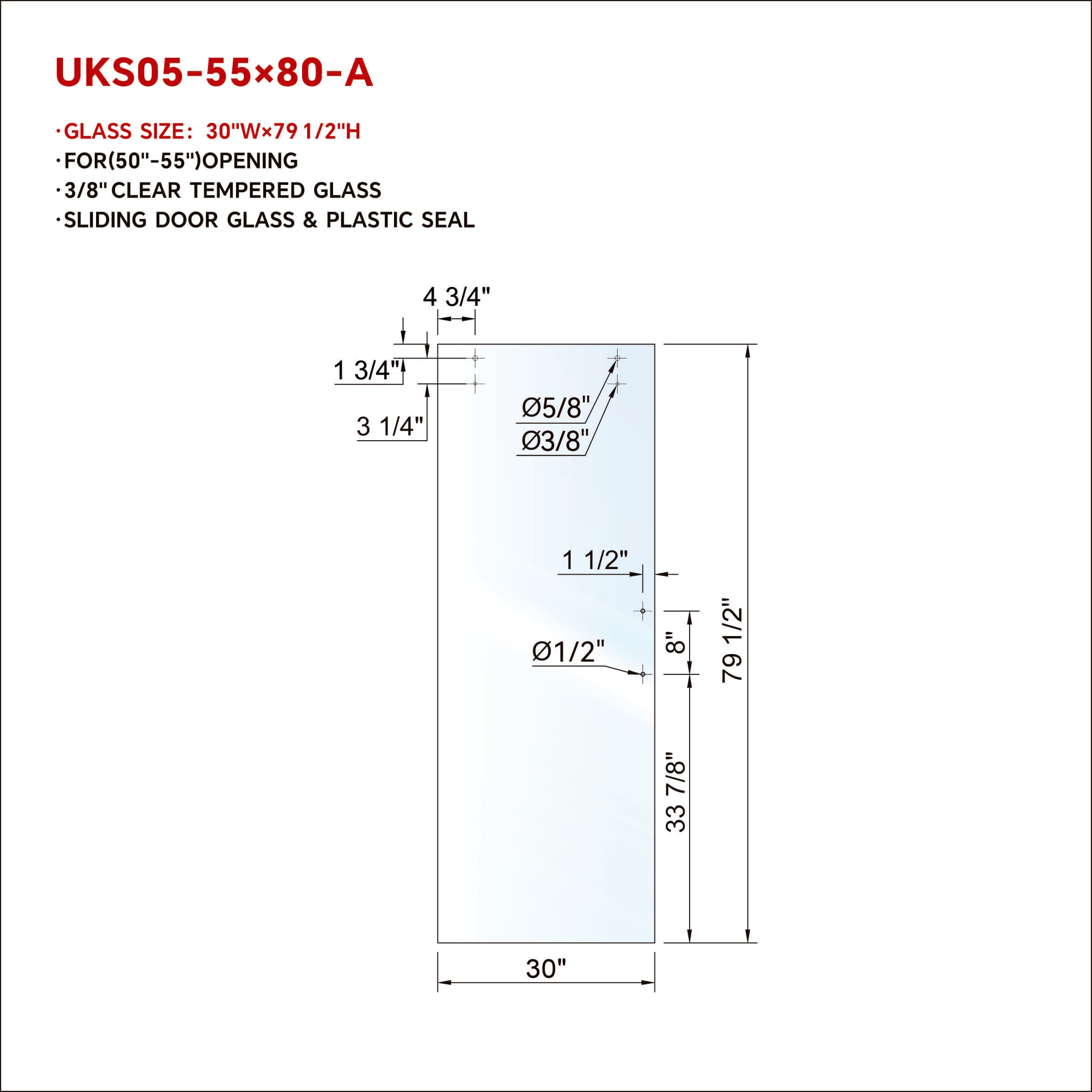 UKS05 SLIDING DOOR GLASS W/ 8' HANDLE OPENING GLASS WITH ENDURO SHIELD COATING ON BOTH