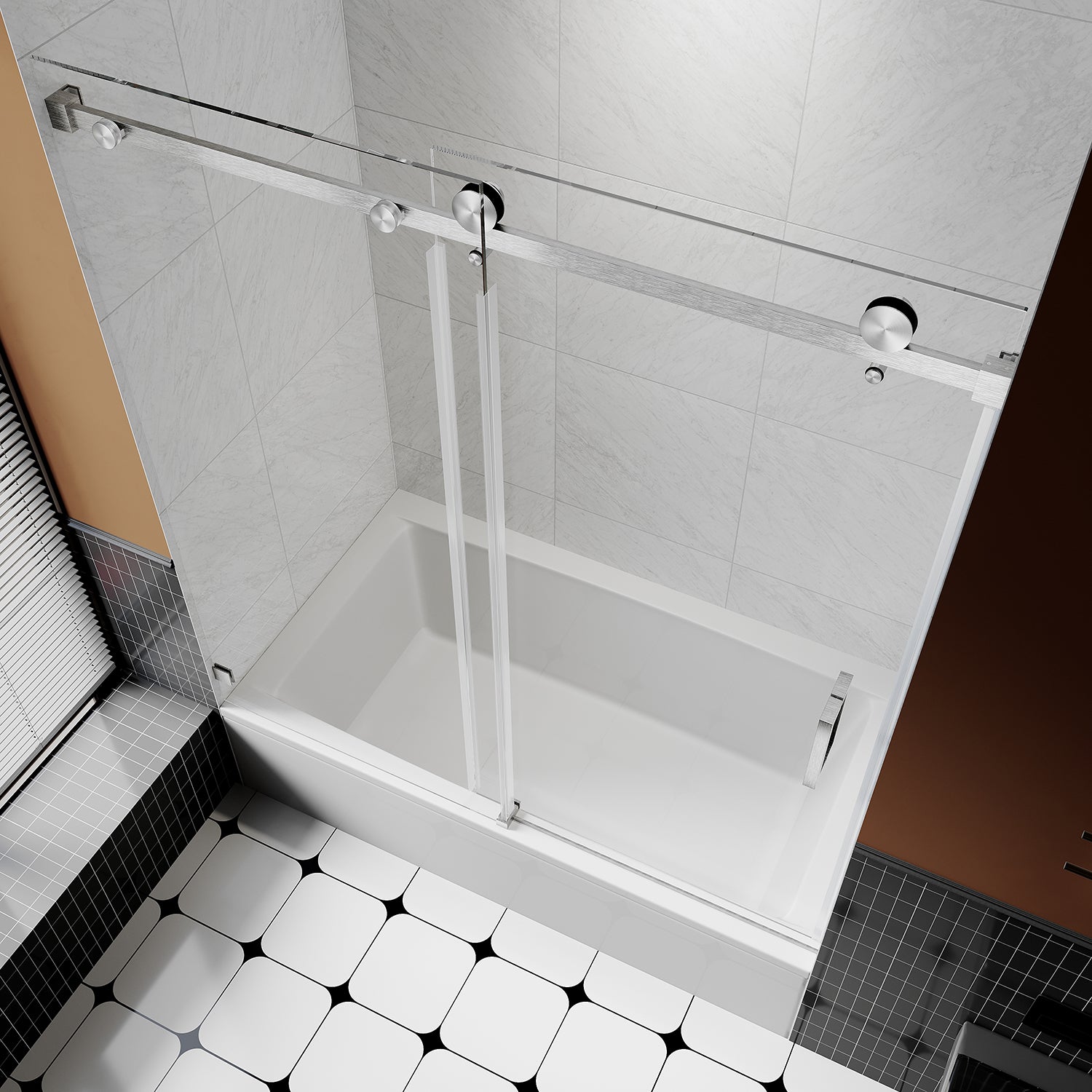 UKS05-56 to 60 in. W x 66 in. H Sliding Frameless Bathtub Door with EnduroShield 3/8" SGCC Clear Glass -wholesale