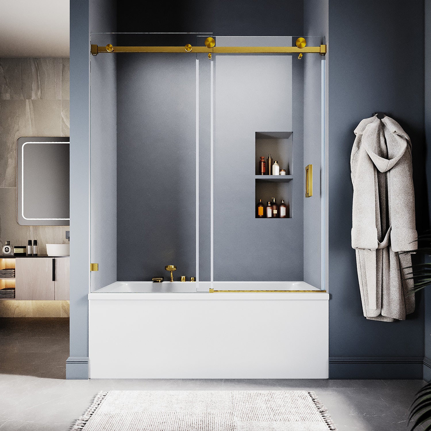 UKS05-56 to 60 in. W x 66 in. H Sliding Frameless Bathtub Door with EnduroShield 3/8" SGCC Clear Glass -wholesale