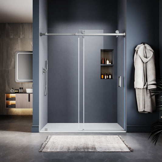 UKS05 - 61 to 65 in. W x 76 or 80 in. H Sliding Frameless Shower Door, EnduroShield 3/8 in. SGCC Clear Glass