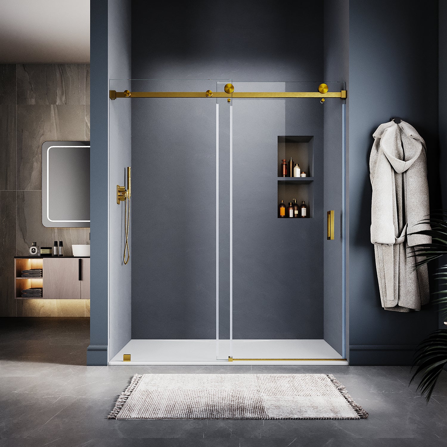 UKS05 - 61 to 65 in. W x 76 or 80 in. H Sliding Frameless Shower Door, EnduroShield 3/8 in. SGCC Clear Glass -wholesale