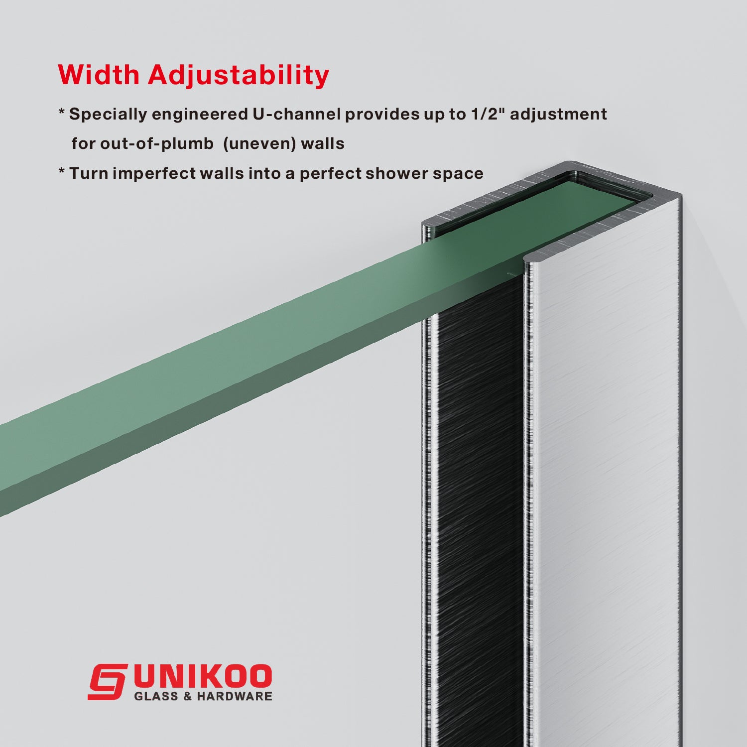 UKS05 - Puerta de ducha corrediza sin marco de 66 a 72 pulgadas de ancho x 76 u 80 pulgadas de alto, vidrio transparente EnduroShield SGCC de 3/8 pulgadas