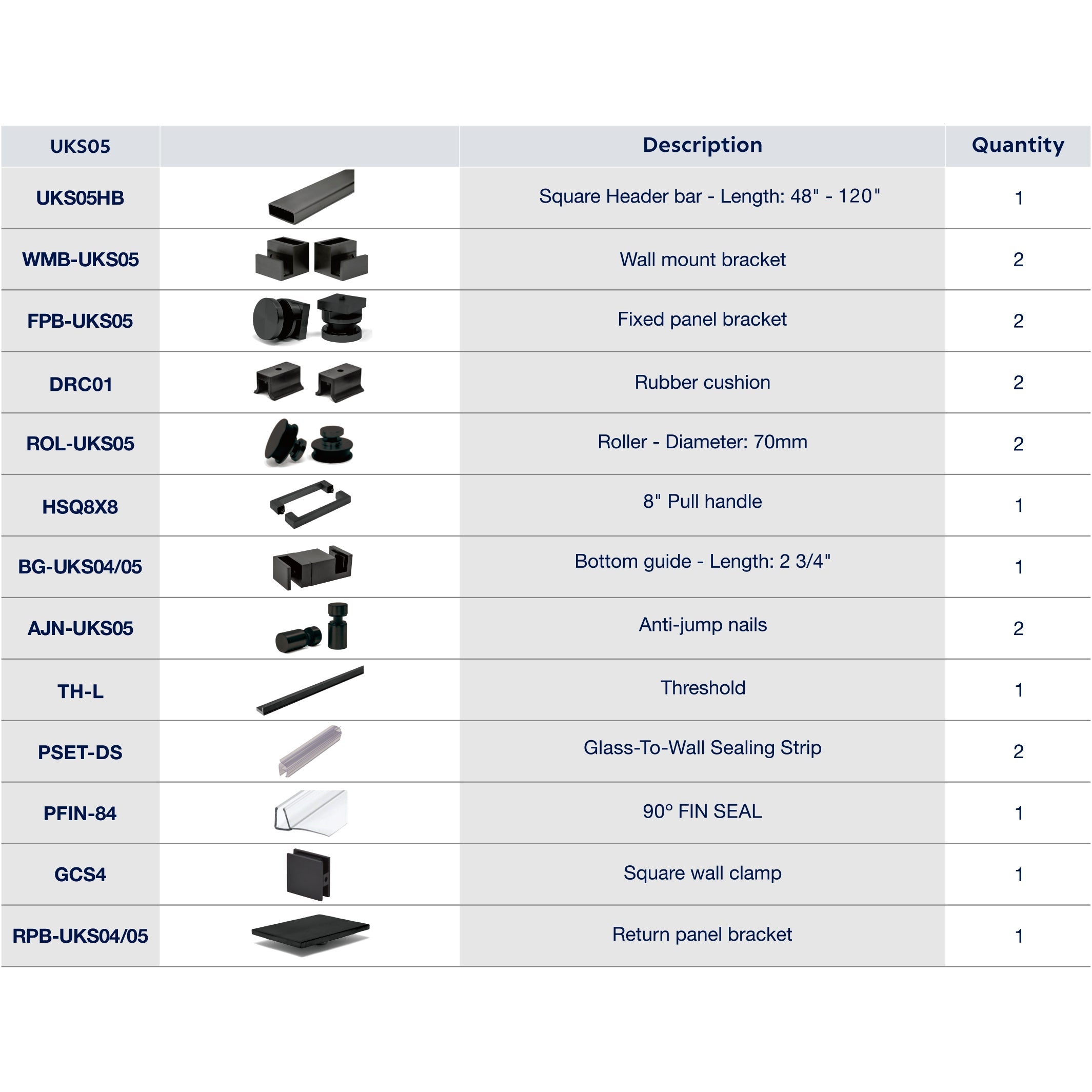 UKS05 56' - 60' SLIDING DOOR HARDWARE KIT
